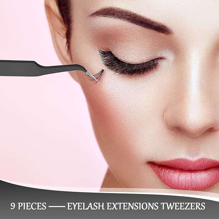 Honoson 9 Pieces Curved Pointed Craft Tweezers Stainless Steel Precision Tweezer with Protective Cover for Rhinestones Dried Flowers Craft Stickers Eyelash Extension Jewelry Making(Black) - Image 6