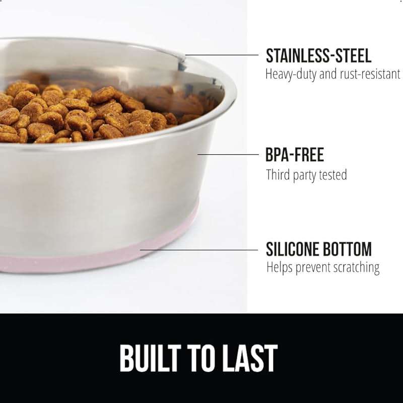 GORILLA GRIP Dog Bowls, Food Grade 304 Stainless Steel, Holds 2 Cups Each (16 fl oz) Food and Water Bowl for Feeding Dogs and Cats, Dishwasher Safe, Rust Resistant, BPA Free Rubber Base Set of 2 Pink - Image 2