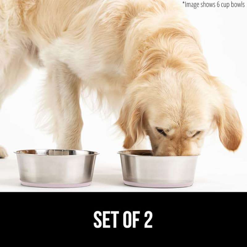 GORILLA GRIP Dog Bowls, Food Grade 304 Stainless Steel, Holds 2 Cups Each (16 fl oz) Food and Water Bowl for Feeding Dogs and Cats, Dishwasher Safe, Rust Resistant, BPA Free Rubber Base Set of 2 Pink - Image 7