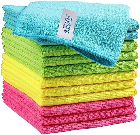 HOMEXCEL Microfiber Cleaning Cloth,12 Pack Cleaning Rags, Cleaning Towels with 4 Color Assorted, 11.5"X11.5"(Green/Blue/Yellow/Pink) - Product Image