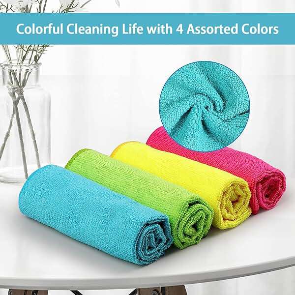 HOMEXCEL Microfiber Cleaning Cloth,12 Pack Cleaning Rags, Cleaning Towels with 4 Color Assorted, 11.5"X11.5"(Green/Blue/Yellow/Pink) - Image 4