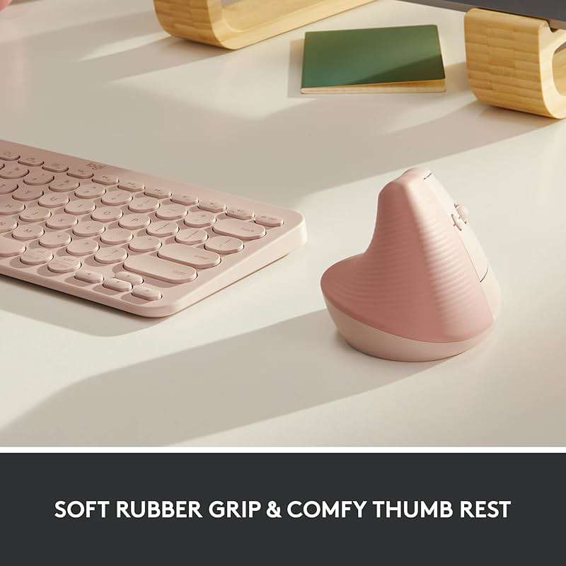 Logitech Lift Vertical Ergonomic Mouse, Wireless, Bluetooth or Logi Bolt USB Receiver, Quiet clicks, 6 Buttons, Compatible with Windows/macOS/iPadOS, Laptop, PC - Rose - Image 3