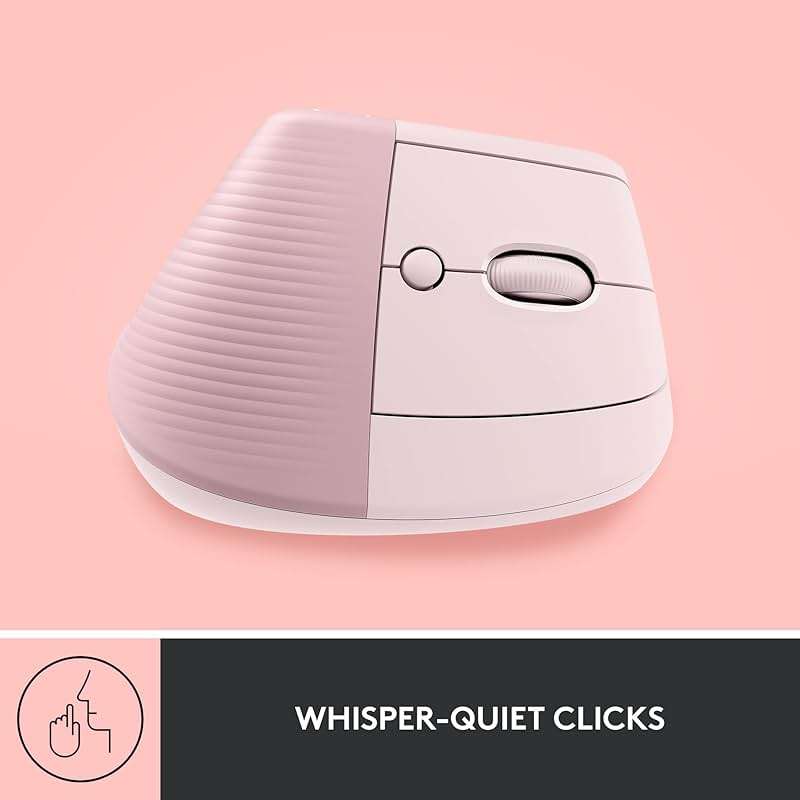 Logitech Lift Vertical Ergonomic Mouse, Wireless, Bluetooth or Logi Bolt USB Receiver, Quiet clicks, 6 Buttons, Compatible with Windows/macOS/iPadOS, Laptop, PC - Rose - Image 8