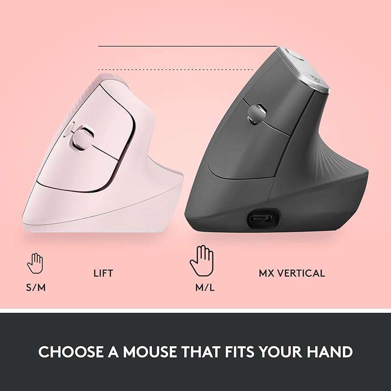 Logitech Lift Vertical Ergonomic Mouse, Wireless, Bluetooth or Logi Bolt USB Receiver, Quiet clicks, 6 Buttons, Compatible with Windows/macOS/iPadOS, Laptop, PC - Rose - Image 11