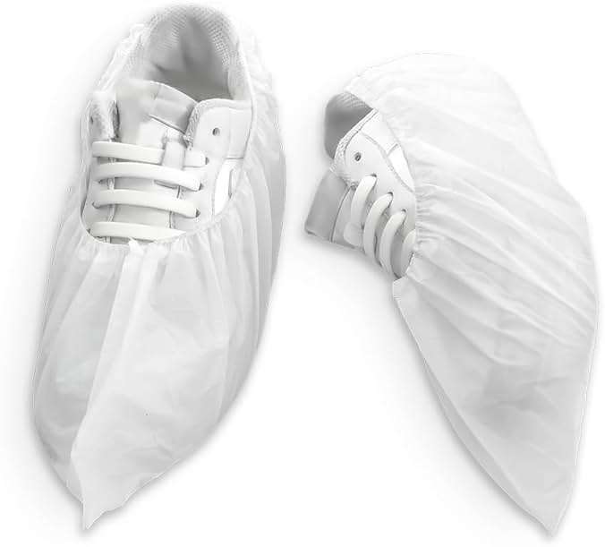 Greenour Shoe Covers Disposable 100 PCS (50 Pairs) Waterproof and Durable for Indoors Plastic Boot Covers White - Image 3