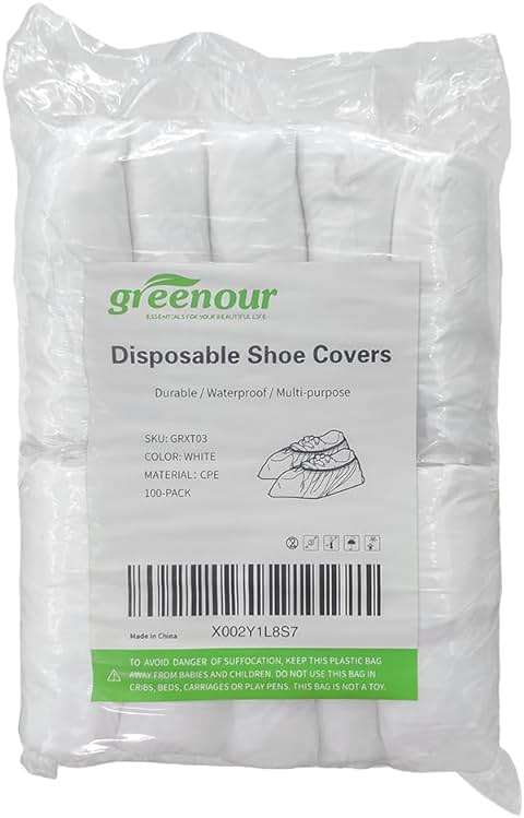 Greenour Shoe Covers Disposable 100 PCS (50 Pairs) Waterproof and Durable for Indoors Plastic Boot Covers White - Image 7