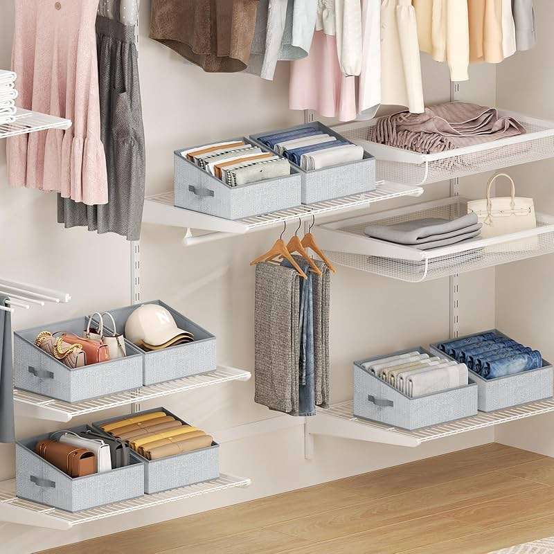 DIMJ Closet Storage Bins - Fabric Storage Baskets for Shelves, Collapsible Closet Organizers and Storage with Handles, Trapezoid Shelf Organization Storage Cubes for Purse, Toys, Books, Towel, Socks - Image 2