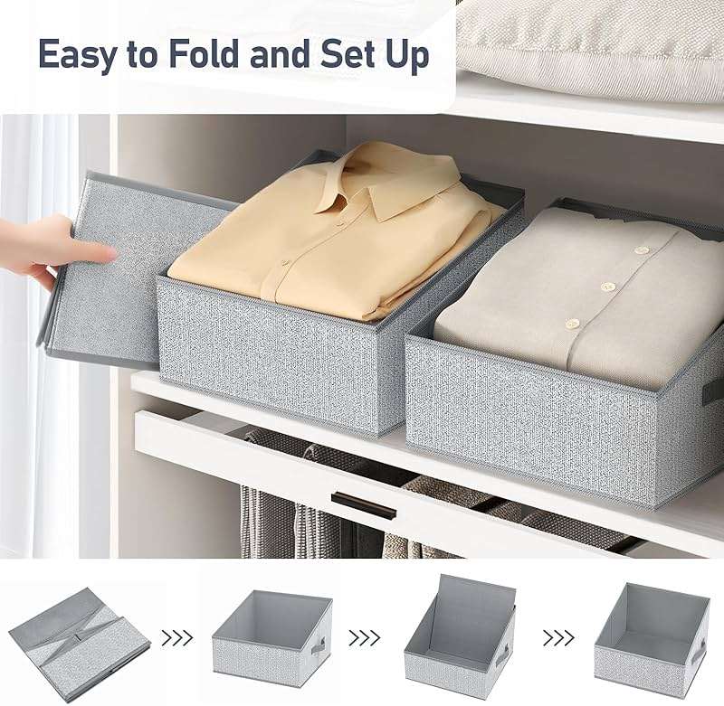DIMJ Closet Storage Bins - Fabric Storage Baskets for Shelves, Collapsible Closet Organizers and Storage with Handles, Trapezoid Shelf Organization Storage Cubes for Purse, Toys, Books, Towel, Socks - Image 4
