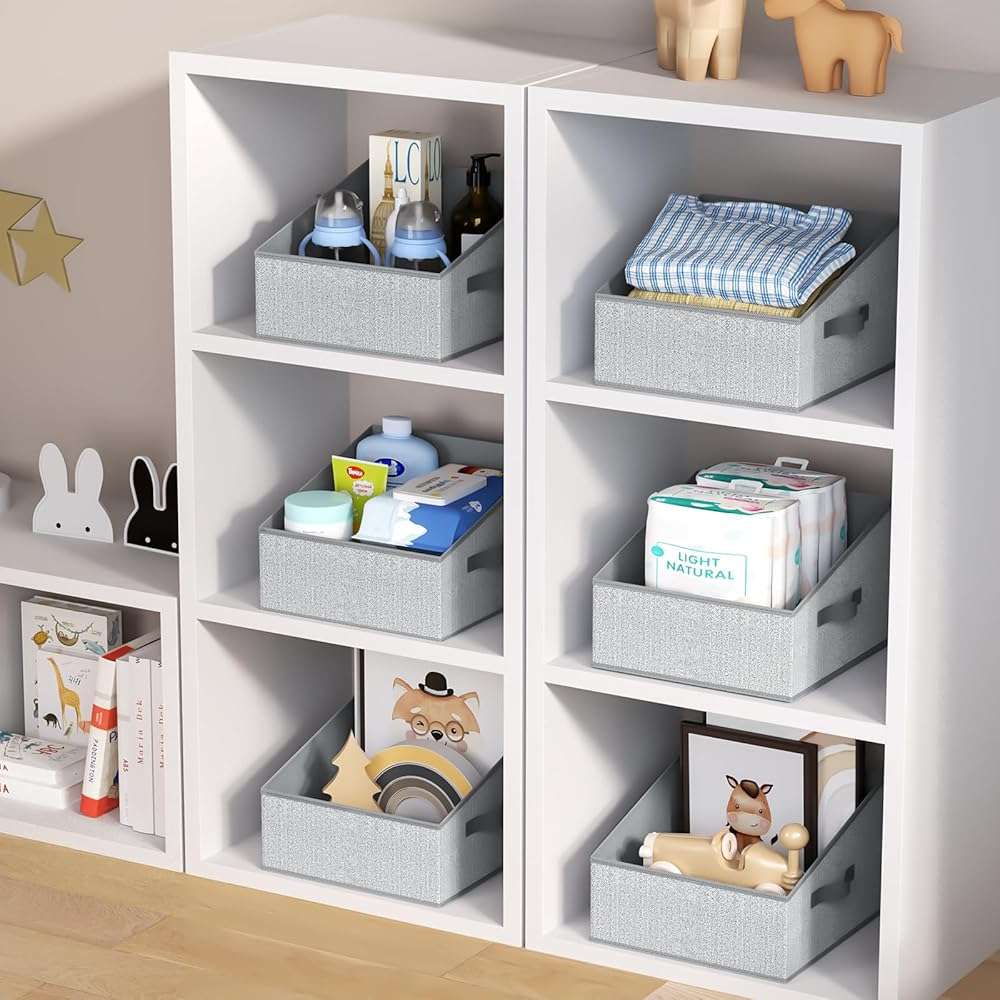 DIMJ Closet Storage Bins - Fabric Storage Baskets for Shelves, Collapsible Closet Organizers and Storage with Handles, Trapezoid Shelf Organization Storage Cubes for Purse, Toys, Books, Towel, Socks - Image 6