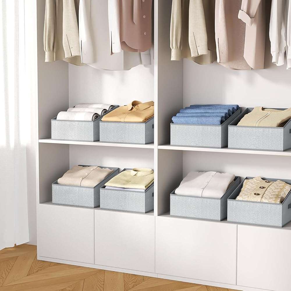DIMJ Closet Storage Bins - Fabric Storage Baskets for Shelves, Collapsible Closet Organizers and Storage with Handles, Trapezoid Shelf Organization Storage Cubes for Purse, Toys, Books, Towel, Socks - Image 7