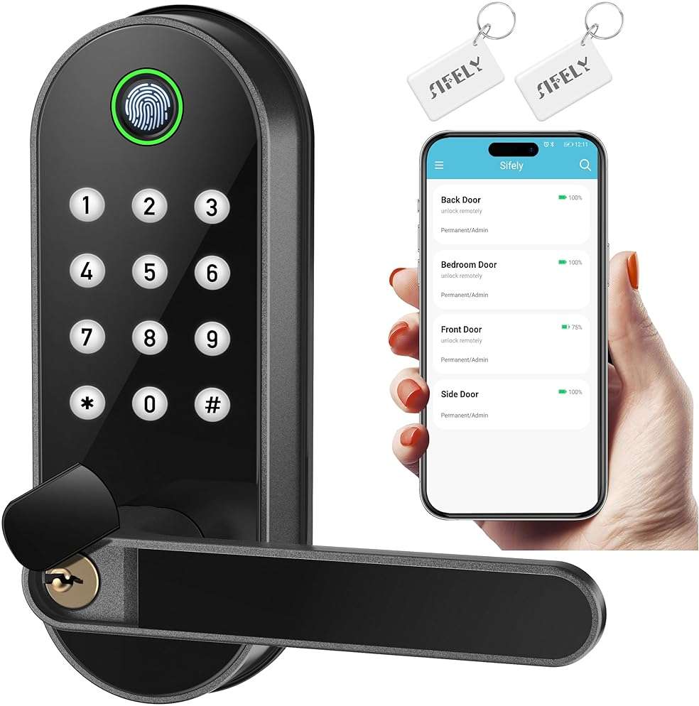 Fingerprint Smart Door Lock with Handle & Keypad – Bluetooth Keyless Entry for Front Door, Home, Kids, Guests, Airbnb & Rental, App + Code Access, Compatible with Alexa & Google, Easy DIY Install - Image 1