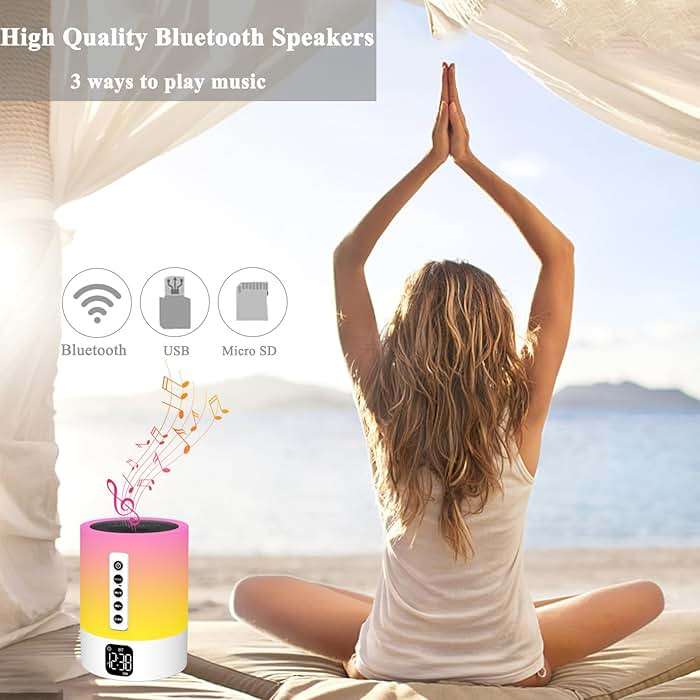 Alarm Clock Bluetooth Speaker, Night Light White Noise Machine Touch Bedside Lamp with Alarm Clock for Kids Multi-Color Changing Night Light Xmas Gifts for Teenage Girls Boys Women Teen Girl Gifts - Image 5