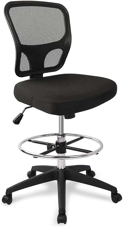 Armless Drafting Chair Tall Office Chair Adjustable Height High Back Ergonomic Desk Chair Drafting Stool Rolling Bar Stools Chairs with Footrest and Wheels - Image 1