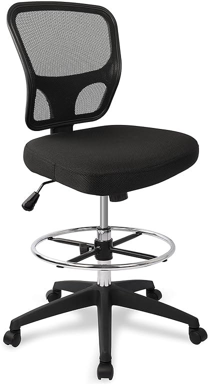 Armless Drafting Chair Tall Office Chair Adjustable Height High Back Ergonomic Desk Chair Drafting Stool Rolling Bar Stools Chairs with Footrest and Wheels - Product Image