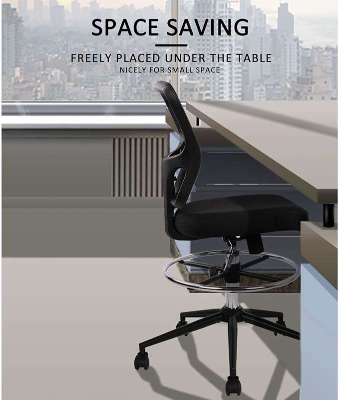 Armless Drafting Chair Tall Office Chair Adjustable Height High Back Ergonomic Desk Chair Drafting Stool Rolling Bar Stools Chairs with Footrest and Wheels - Image 8