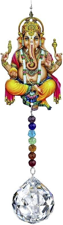 8inch Elephant God Prism Suncatcher Hindu Ganesha Protection Charm Decor Window Garden Wall Hanging Crystal Pendant for Christmas Tree - Product Image