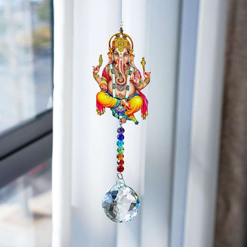 8inch Elephant God Prism Suncatcher Hindu Ganesha Protection Charm Decor Window Garden Wall Hanging Crystal Pendant for Christmas Tree - Image 5