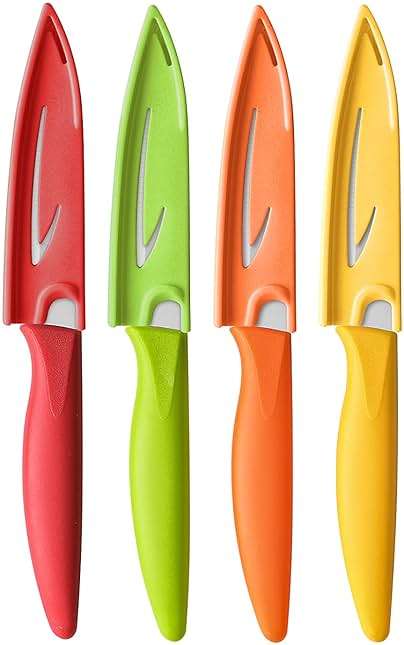 VITUER Paring knife, 4PCS Paring knives (4 Knives and 4 Knife cover), 4 Inch Peeling Fruit and Vegetable Knife, Ultra Sharp Kitchen Knives, German Steel, PP Plastic Handle - Image 1