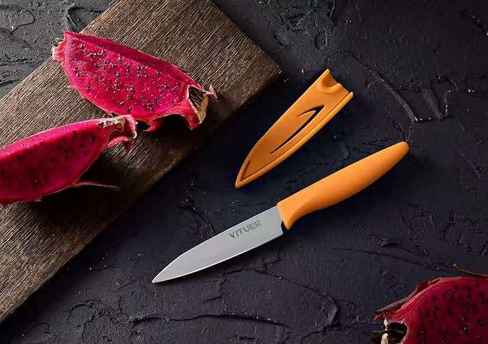 VITUER Paring knife, 4PCS Paring knives (4 Knives and 4 Knife cover), 4 Inch Peeling Fruit and Vegetable Knife, Ultra Sharp Kitchen Knives, German Steel, PP Plastic Handle - Image 4