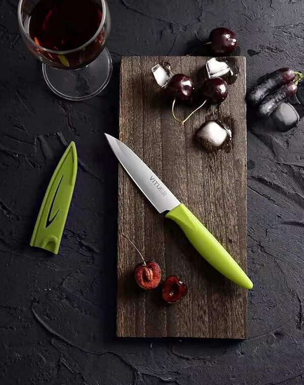 VITUER Paring knife, 4PCS Paring knives (4 Knives and 4 Knife cover), 4 Inch Peeling Fruit and Vegetable Knife, Ultra Sharp Kitchen Knives, German Steel, PP Plastic Handle - Image 5