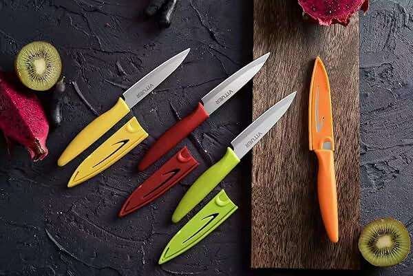 VITUER Paring knife, 4PCS Paring knives (4 Knives and 4 Knife cover), 4 Inch Peeling Fruit and Vegetable Knife, Ultra Sharp Kitchen Knives, German Steel, PP Plastic Handle - Image 6