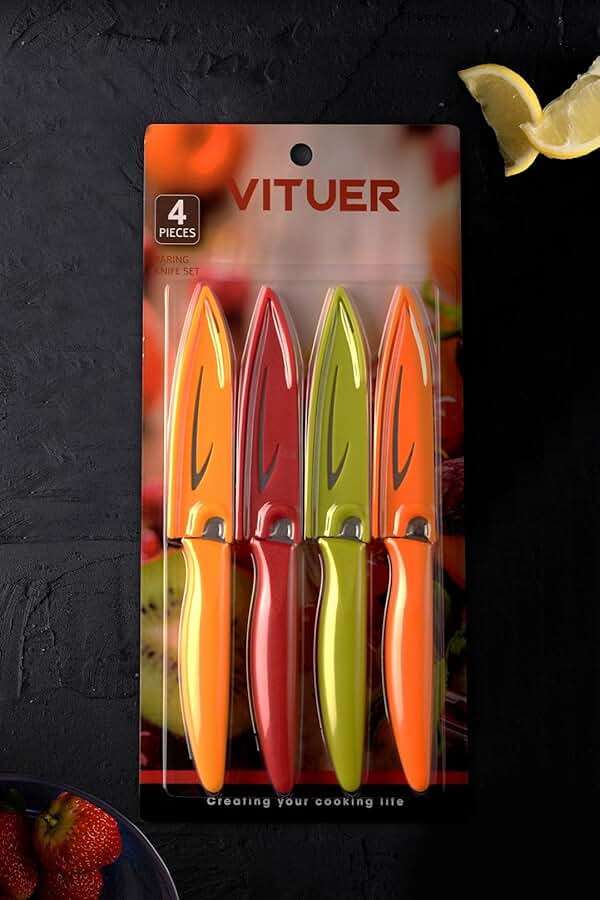 VITUER Paring knife, 4PCS Paring knives (4 Knives and 4 Knife cover), 4 Inch Peeling Fruit and Vegetable Knife, Ultra Sharp Kitchen Knives, German Steel, PP Plastic Handle - Image 7