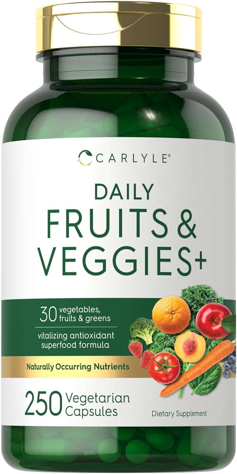 Carlyle Fruits and Veggies Supplement | 250 Capsules | Made with 30 Fruits and Vegetables | Vegetarian, Non-GMO, Gluten Free Superfood Formula - Image 1