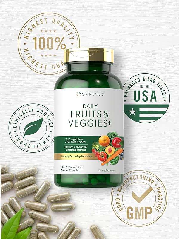 Carlyle Fruits and Veggies Supplement | 250 Capsules | Made with 30 Fruits and Vegetables | Vegetarian, Non-GMO, Gluten Free Superfood Formula - Image 6
