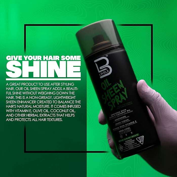 L3 Level 3 Oil Sheen Spray - Adds Shine to Hair After Styling - Infused with Vitamin E, Olive, Coconut Oil and Herbal Extracts - Image 2