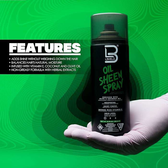 L3 Level 3 Oil Sheen Spray - Adds Shine to Hair After Styling - Infused with Vitamin E, Olive, Coconut Oil and Herbal Extracts - Image 3