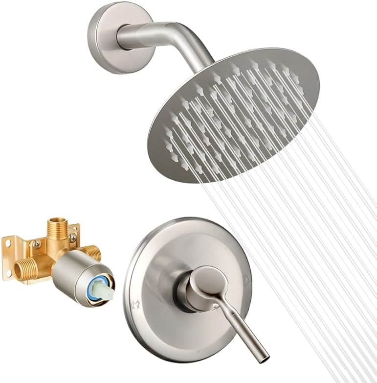Shower Head And Faucet Set Complete With 6 Inch High Pressure Rain Shower Head Brushed Nickel Shower Fixtures With Valve Trim kit Regaderas Para bBaño Modernas - Product Image