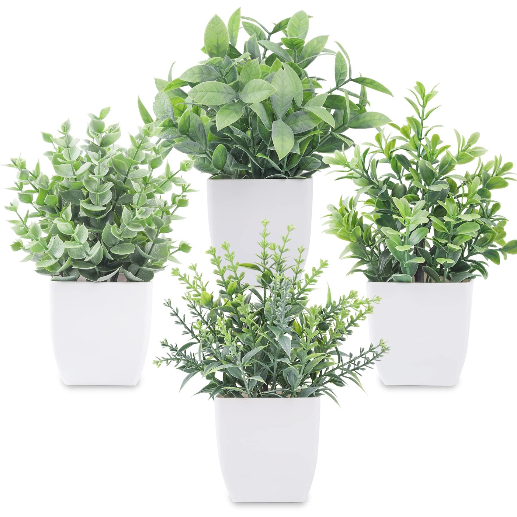 Der Rose 4 Pack Fake Plants Mini Artificial Greenery Potted Plants for Home Decor Indoor Office Table Room Farmhouse Bathroom Decor - Product Image
