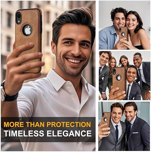 JAROIE Classy Design Luxury Leather Phone Case for iPhone XR Non-Slip Grip Full Body Ultra Slim Protective Case 6.1 Inch (Brown) - Image 4