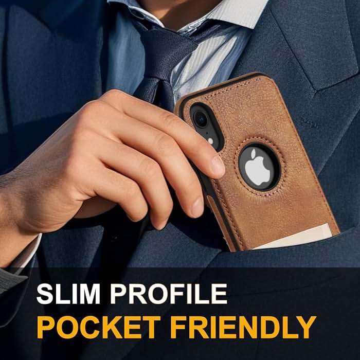 JAROIE Classy Design Luxury Leather Phone Case for iPhone XR Non-Slip Grip Full Body Ultra Slim Protective Case 6.1 Inch (Brown) - Image 5