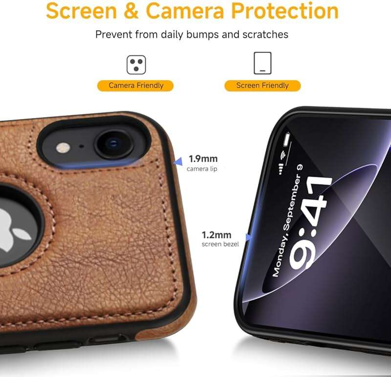JAROIE Classy Design Luxury Leather Phone Case for iPhone XR Non-Slip Grip Full Body Ultra Slim Protective Case 6.1 Inch (Brown) - Image 7