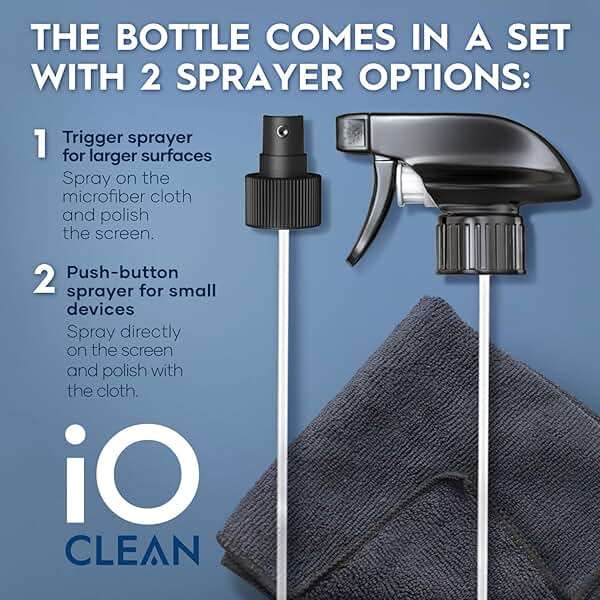 Screen Cleaner Spray (16oz - 473ml) – Best Large Cleaning Kit for LCD LED OLED TV, Smartphone, iPad, Laptop, Touchscreen, Computer Monitor, Electronic Devices, Microfiber Cloth Wipes and 2 Nozzles - Image 3