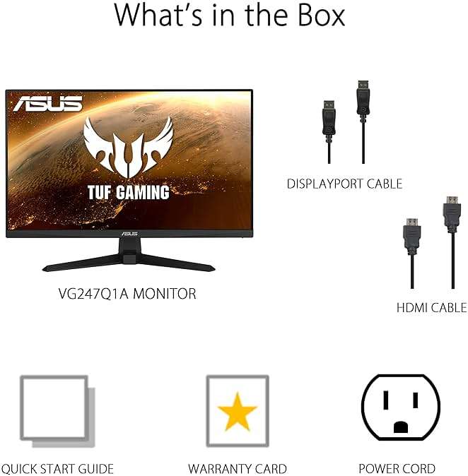 ASUS TUF Gaming 24” 1080P Monitor (VG247Q1A) - Full HD, 165Hz (Supports 144Hz), 1ms, Extreme Low Motion Blur, Adaptive-sync, FreeSync Premium, Shadow Boost, Speakers, Eye Care, HDMI, DisplayPort - Image 6