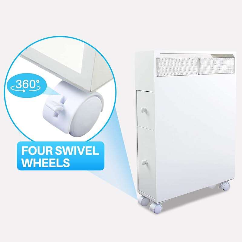 MASAKA B&W Movable Bathroom Storage Cabinet with 2 Drawers and Shelf, Toilet Paper Storage, Corner Shelves, Bathroom Furniture Sets, Side Organizer Toilet - Image 6