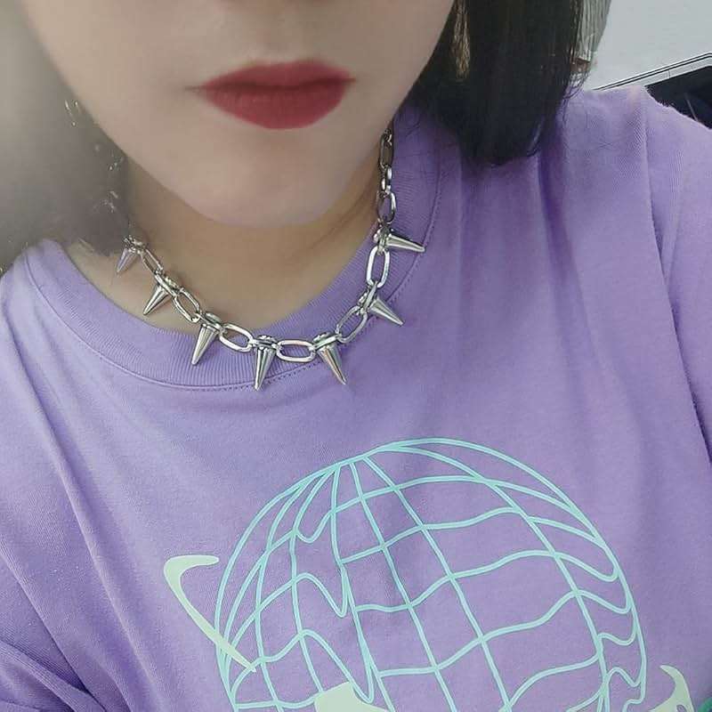 Reaowazo Spike Chokers for Women Choker Goth Necklaces Mens Chain Choker Collar Punk Streetwear Handmade Adjustable Vintage Rivet Jewelry - Image 2