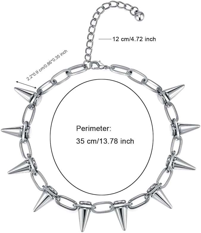 Reaowazo Spike Chokers for Women Choker Goth Necklaces Mens Chain Choker Collar Punk Streetwear Handmade Adjustable Vintage Rivet Jewelry - Image 5