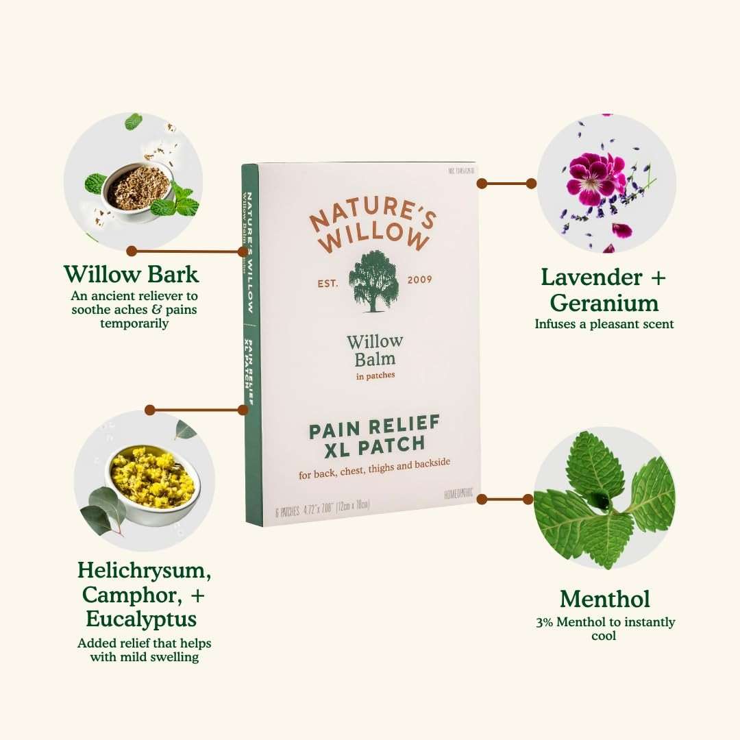 Nature's Willow Relief Patches – Fast-Acting, Plant-Based Topical Solution to Help with Sore Muscles & Joints | 6 Patches per Pack | 1-Pack - Image 3