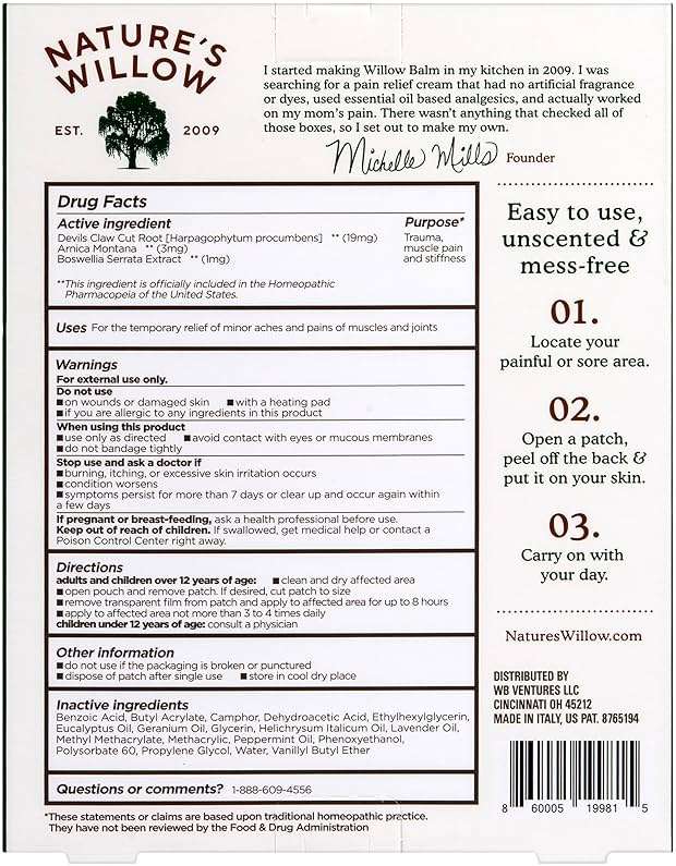 Nature's Willow Relief Patches – Fast-Acting, Plant-Based Topical Solution to Help with Sore Muscles & Joints | 6 Patches per Pack | 1-Pack - Image 8