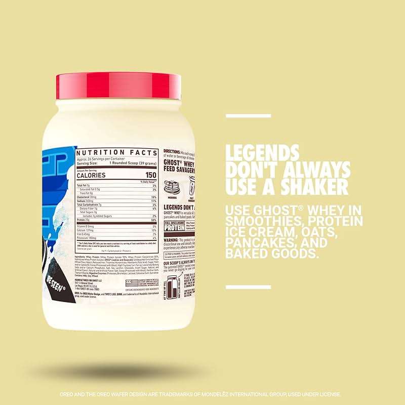 GHOST Whey Protein Powder, Oreo - 2LB, 25G of Protein - Whey Protein Blend -Post Workout Fitness & Nutrition Shakes, Smoothies, Baking & Cooking - Cookie Pieces Inside - Image 2