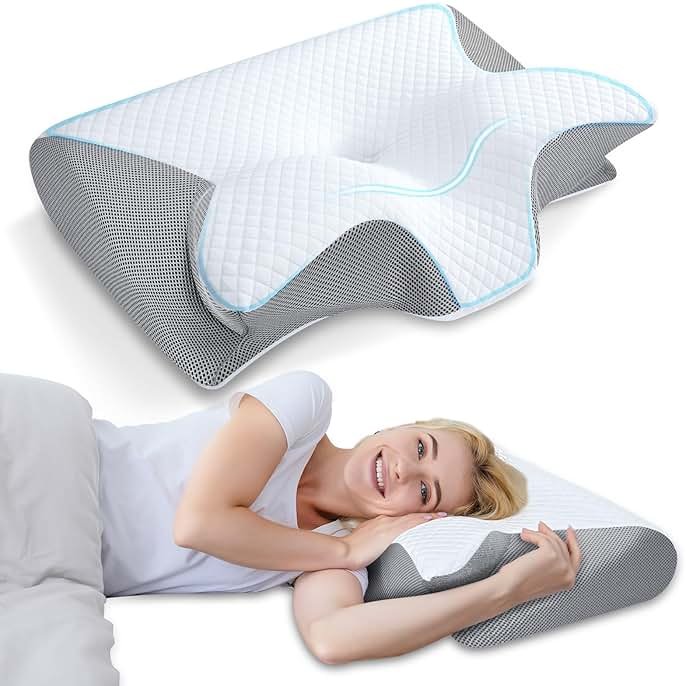 HOMCA Memory Foam Cervical Pillow, 2 in 1 Ergonomic Contour Orthopedic Pillow for Neck Pain, Contoured Support Pillows for Side Back Stomach Sleepers - Product Image