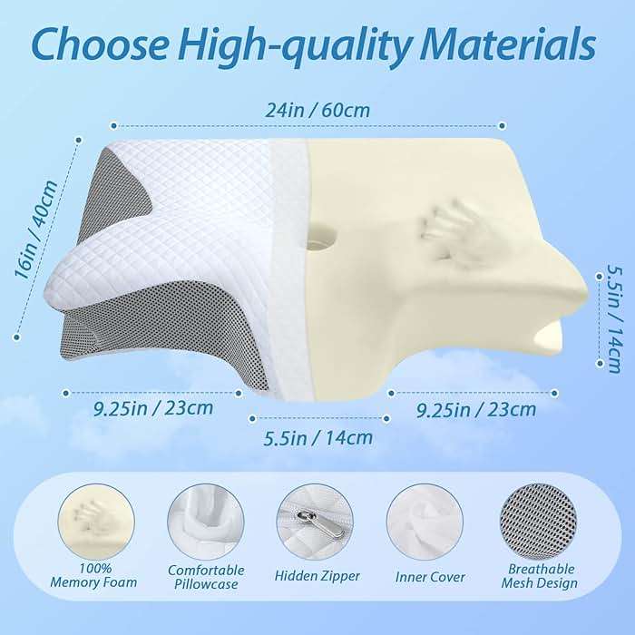 HOMCA Memory Foam Cervical Pillow, 2 in 1 Ergonomic Contour Orthopedic Pillow for Neck Pain, Contoured Support Pillows for Side Back Stomach Sleepers - Image 2