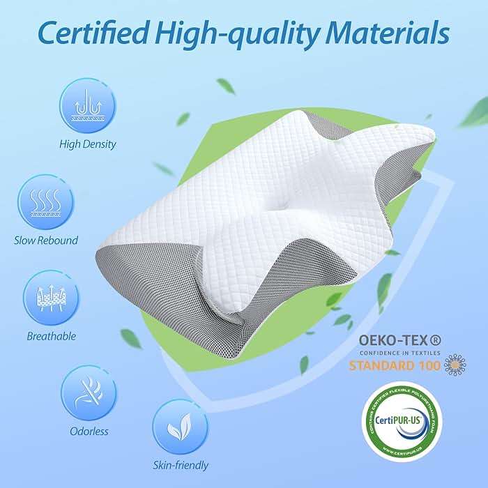 HOMCA Memory Foam Cervical Pillow, 2 in 1 Ergonomic Contour Orthopedic Pillow for Neck Pain, Contoured Support Pillows for Side Back Stomach Sleepers - Image 6
