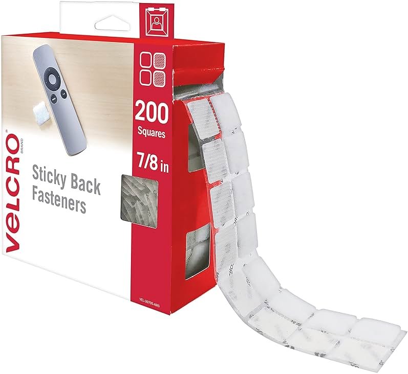 VELCRO Brand Mounting Squares | Square Dots with Adhesive 200pk, 7/8" White | Sticky Back Hook and Loop for Teacher Supplies, Office Organization (30705) - Product Image