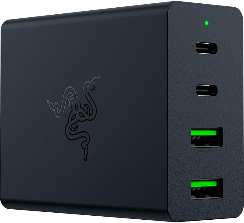 Razer USB-C 130W GaN Charger: 4 Ports - Super Fast Charging for Laptops, MacBook, iPad, iPhone, Samsung Galaxy - Charge Multiple Devices - Compact & Travel Ready - International Plugs Included - Black - Product Image