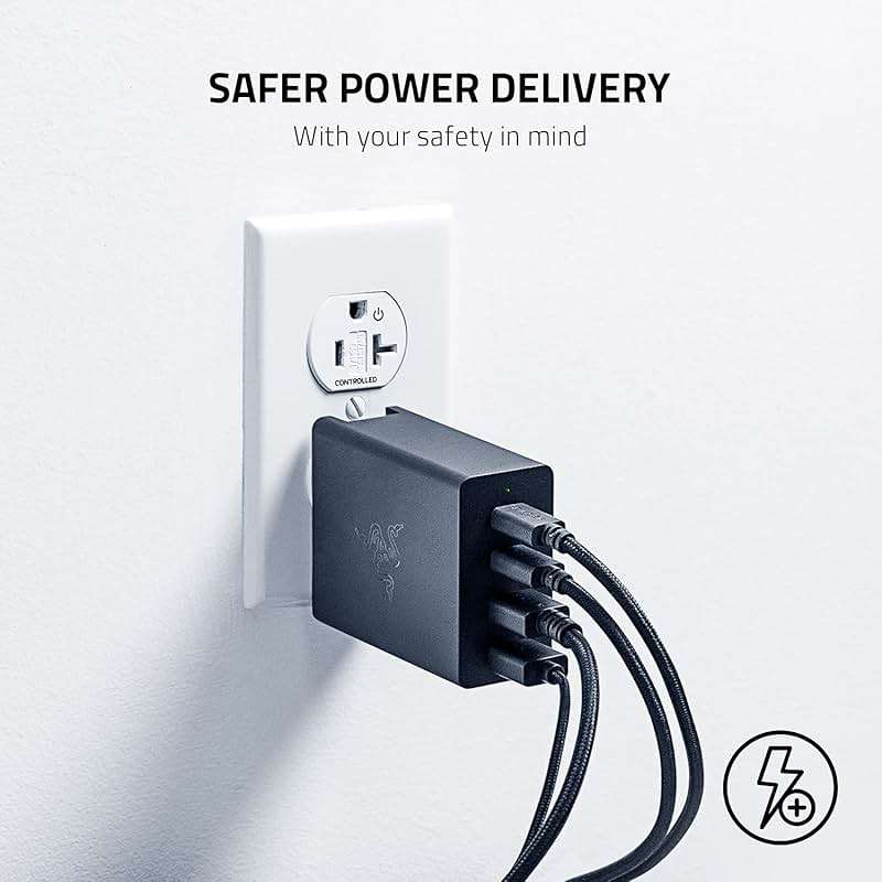 Razer USB-C 130W GaN Charger: 4 Ports - Super Fast Charging for Laptops, MacBook, iPad, iPhone, Samsung Galaxy - Charge Multiple Devices - Compact & Travel Ready - International Plugs Included - Black - Image 6
