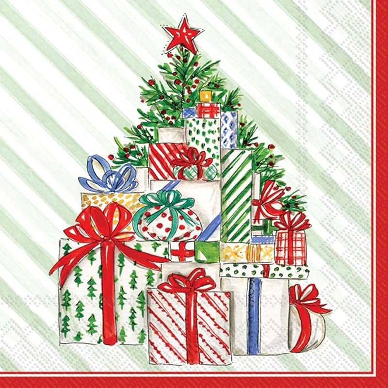 IHR Ideal Home Range Rosanne Beck 3-Ply Paper Napkins, 20-Count, 5" x 5", Christmas Presents Tree - Product Image